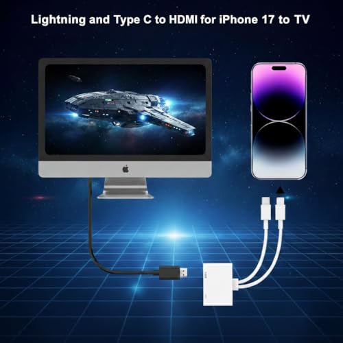[MFi Certified] USB-C and Lightning to HDMI Adapter for iPhone, 4K@60Hz Sync Screen Apple to Digital AV Adapter with 100W Charging Port for iPhone 17/16/15/iPad/MacBook to HDTV/Projector/Monitor by LTDNB - Image 6