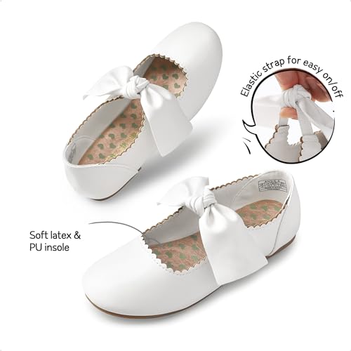 Dream Pairs D195-3A9PP10-I22KM-03PPTP Girls Ballerina Flats Mary Jane Front Bow Dress Shoes Angie-5 White Size 3 Big Kid thumb #1