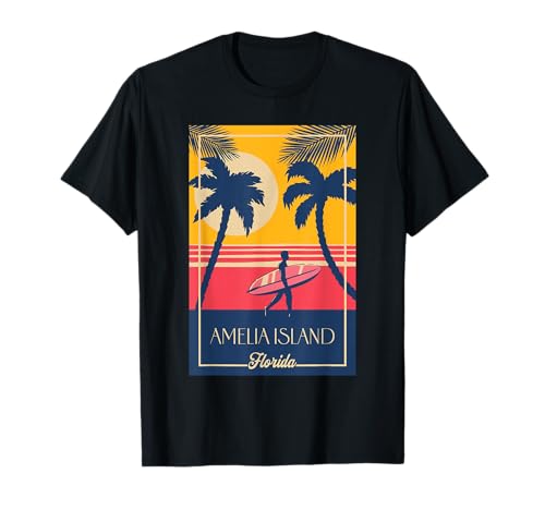 Amelia Island Florida Retro Surfer Beach Sunset T-Shirt