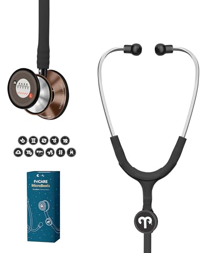 Image of FriCARE Tunable Stethoscope - Dual Head Estetoscopio for Nurses, Doctors | Paramedics, Students, Smooth Black Tube, Mirror Copper Brown Finish Chestpiece