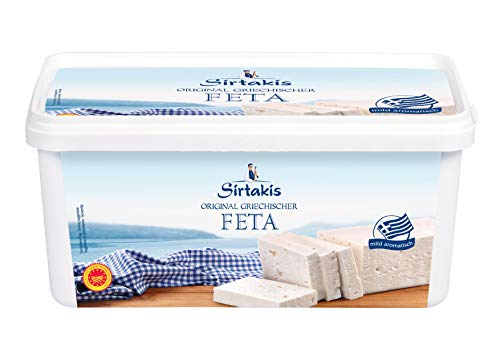 Sirtakis Feta Schafskäse - 1x 1.8kg Behälter - Schafkäse Fetakäse griechischer Feta Schaf Käse Salzlake im Plastikbehälter Griechenland 43% Fett i.Tr. mikrobielles Lab vegetarisch glutenfrei Halal Cover