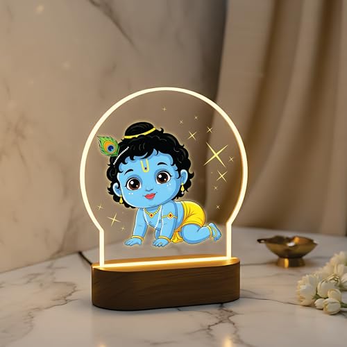 Image of Giftplease Cute Baby Krishna Color-Printed LED Lamp - Ladoo Gopal Night Light with Warm Yellow Glow | Spiritual Home Decor, Mandir Light & Gift for Janmashtami, Kids' Room & Housewarming GL 19