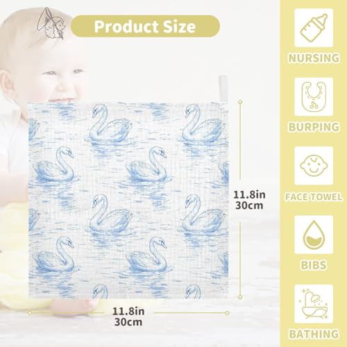 vvfelixl Light Blue Swans Baby Burp Cloths Baby Muslin Washcloths for Boys Girls Cotton Babys Face Towel for Newborn Infants Soft and Absorbent 11.8 X 11.8 in, 5 Pack4