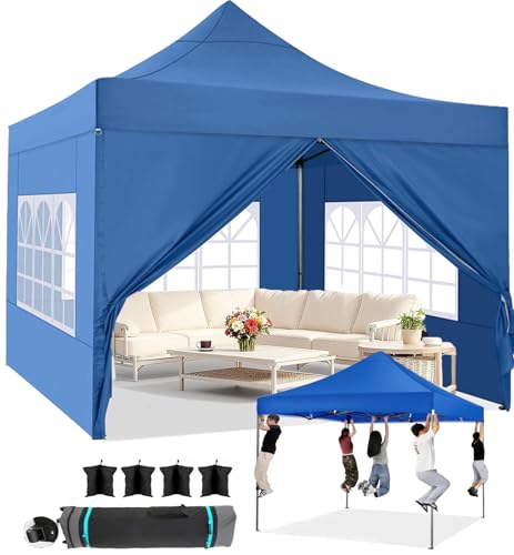 COBIZI Faltpavillon Pavillon 3x3 Wasserdicht Stabil Winterfest 2.0, Outdoor Faltbar Gartenpavillon UV Schutz 50+ 3 Höhenverstellbar, Partyzelt mit 4 Seitenteilen und 4 Sandsack, Blau
