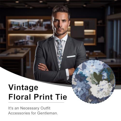 Image of Luckyvestir Ties for Men, Sage Green Cotton Floral Tie 2.76 inch Flower Printed Men's Neckties for Wedding /Groomsmen /Suit /Party