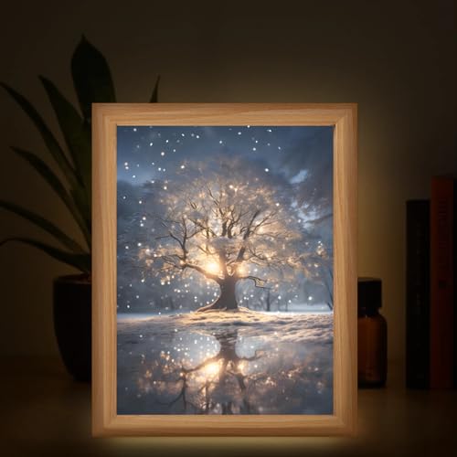 Light Up Painting, Abstract Tree Wall Art Picture Light Tree of Life Light Up Desktop Art Frame, 10 Brightness USB Powered 3 Lighting Modes, Anxiety Relief Gift for Bedroom Home-Without Acrylic Panel