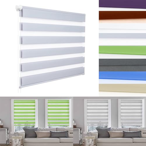 Day Night Zebra Roller Blind 35 x 100 cm UV Protection Dual Layer Zebra Day Night Roller Blinds Made to Measure Available for Home Office Window, Light Grey