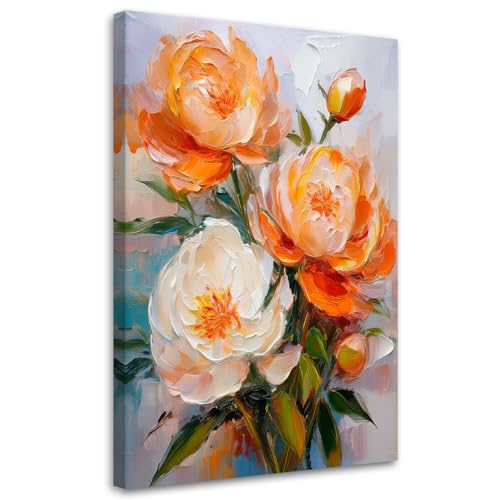 Feeby - Impression sur Toile - Tableau Decoration Murale - Fleurs de pivoine orange peintes - 20x30 1partie - Salon Peinture Tableaux - Moderne Reproductions...