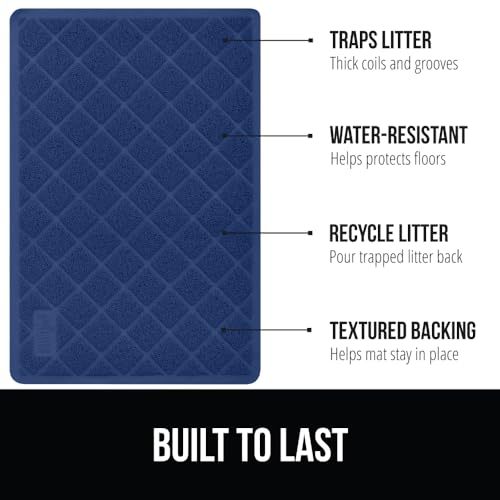 Image of Gorilla Grip Durable Cat Litter Mat (35x23), XL Jumbo, No Phthalate, Water Resistant, Traps Litter from Box and Cats, Scatter Control, Soft on Kitty Paws, Easy Clean Mats (Navy)