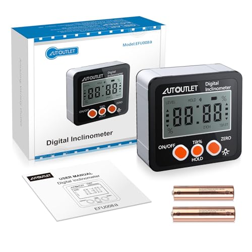 AUTOUTLET Inclinómetro Digital Protractor 4 * 90 ° Nivel Buscador de ángulos de Caja Retroiluminación Indicador de nivel Indicador de bisel con base magnética IN/FT, mm/m