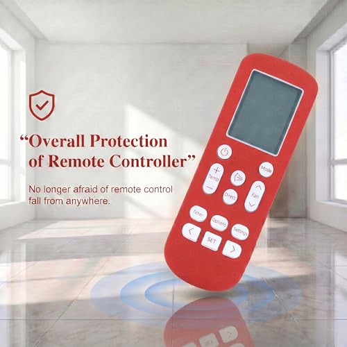 Image of SHOPOFLUX Silicone AC Remote Cover Compatible with Samsung AC Remote Full Wrap Protective Case with Lanyard [Remote NOT Included] (Red)