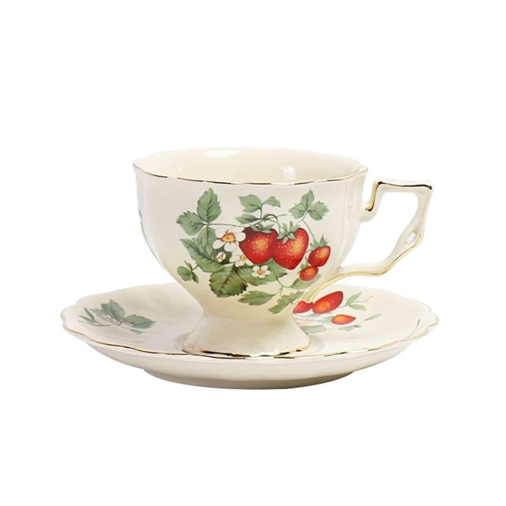 Tazas de café de porcelana beige de 8 oz para infusiones y té de fresa