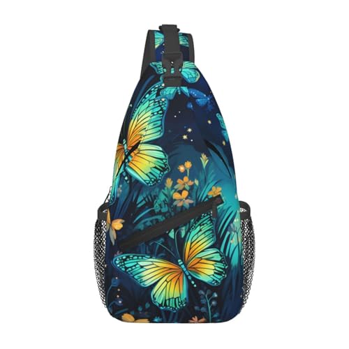 Mochila cruzada ligera unisex con patrón de mariposa forestal miniatura 1