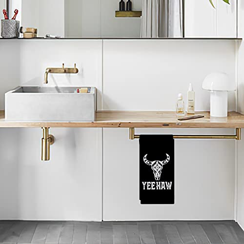 Ohsul Yeehaw Western Cow Skull Sculpture Highly Absorbent Kitchen Towels Dish Towels Dish Cloth,Rustic Bull Head Hand Towels Tea Towel For Bathroom Kitchen Decor,Cow Lovers Gifts,Western Cowboy Gifts #TOP3