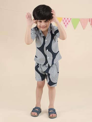 Image of POLKA TOTS 100% Cotton Co-Ord Set for Boys | Half Sleeve Shirt & Shorts Beach Outfit for Kids | Ultra-soft & Breathable Summer Clothes for Toddler & Baby Boy | Casual Dress & Printed Nightwear Set