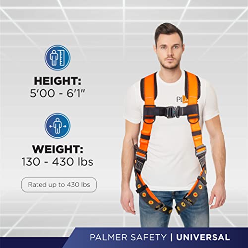 Image of Palmer Safety Full Body Harness with 5 Point Adjustment, Dorsal D-ring, Grommet Legs, Two Side D Rings, and Fall Indicators