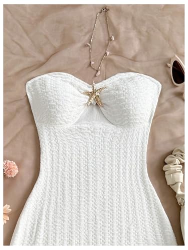 MakeMeChic Women's Strapless Dress Starfish Metal Sleeveless Bodycon Tube Mini Dresses3
