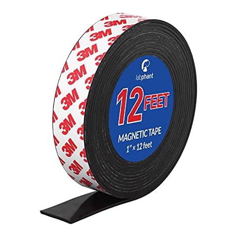 Magnetic Tape, 12 Feet Magnet Tape Roll (1'' Wide x 12 ft Long), with 3M Strong Adhesive Backing. Perfect for DIY, Art Projects, whiteboards & Fridge Organization Cover