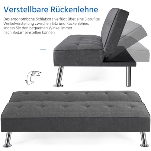 Yaheetech Schlafsofa mit Liegefläche 166,5 cm L × 92 cm B Bettsofa bis 350 kg Belastbar Schlafcouch für Wohnzimmer/Schlafzimmer/Gästezimmer grau
