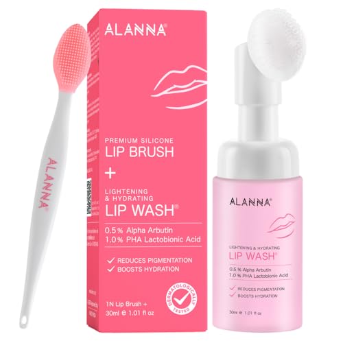 ALANNA Lip Wash for Women | Advanced Foaming Lip Scrub & Exfoliator for Dry, Dark & Lip Pigmentation, Brightening | 1% PHA & .5% Alpha Arbutin | Remove Chapped Lips, Lipstick & Sun Tan, Cleanser, 30ml
