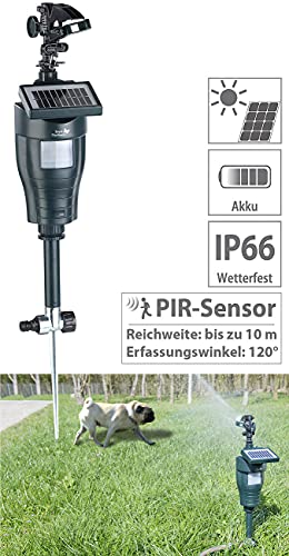 Royal Gardineer Katzenabwehr: 2er Pack Solar-Wasserstrahl-Tierschreck mit PIR-Bewegungsmelder (Wasserstrahl Tiervertreiber, Tierschreck Wasser, Hund)
