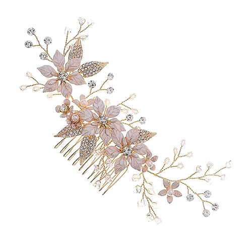 Vaguelly 1 個 クシ 結婚式 結婚した ヘアバレット 女性タックコーム 魅力的な髪の櫛 斬新なヘアブラシ シックなヘアサプライ 魅力的なヘアサプライ 甘い髪の小道具 合金 Golden