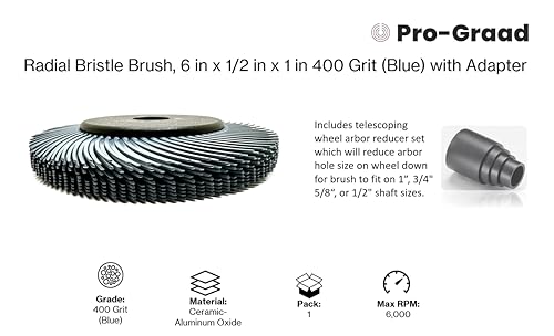 Image of Radial Bristle Brush, 6 in x 1 /2 in x 1 in 400 Grit (Blue) with Adapter, Type C Curved Bristle (Pack of 1)