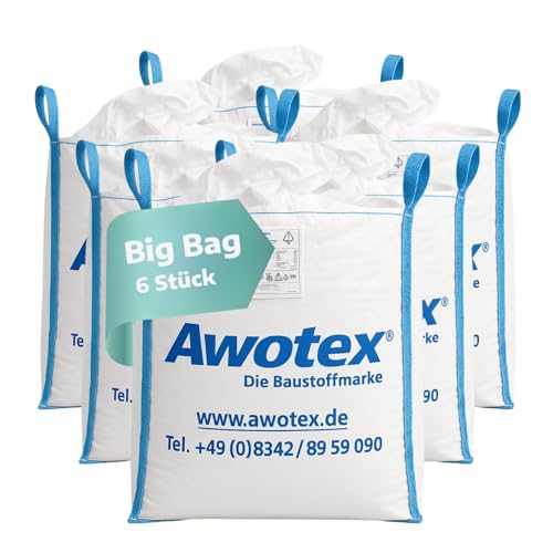 AWOTEX 6 Stück Big Bag beschichtet in 90 x 90 x 110 cm I Säcke mit 4 Hebeschlaufen I mit 1000kg Traglast I Baustellen-Zubehör I Säcke für Baustelle & Landwirtschaft