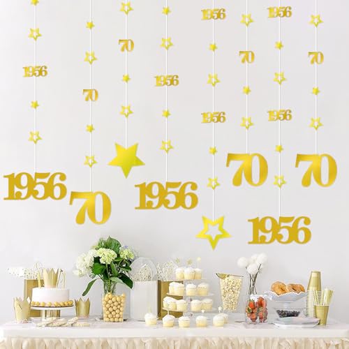 Image of Eucutur Gold 70th Birthday Decorations for Men Women, Pre-Strung Glitter Twinkle Number 70 Years Old Vintage 1956 Hanging Streamer Banner Party Supplies, Cheers 70th Birthday Anniversary Decor