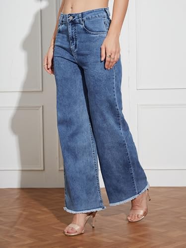 Image of Miss Chase Women's Wide-Leg High-Rise Regular-Length Stretchable Shaping Denim Jeans