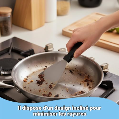 Ebksqs Spatule Triangulaire Professionnelle en Acier Inoxydable, Grattoir à Plancha et Pâtisserie, Poignée Ergonomique, 12 x 12 cm, Lave-vaisselle Safe – vue 5