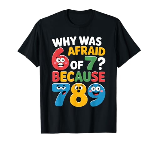 Why was 6 Afraid of 7 Funny Math Day Joke Cartoon Numbers T-Shirt