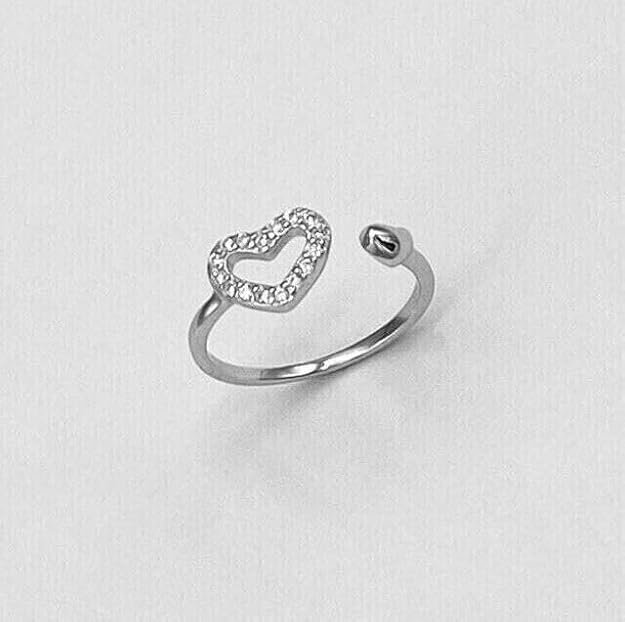 Women's Heart Adjustable White Cubic Zirconia Diamond Toe Ring 925 Sterling Silver.