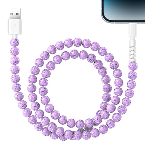 HianDier for iPhone Charging Cord [MFi Certified] 3.3 FT for iPhone Charging Cable 3A Stylish Turquoise Bead USB to iPhone Cable Compatible with iPhone 14 13 12 11 Pro Max XS XR 8 7 6s Plus-Purple