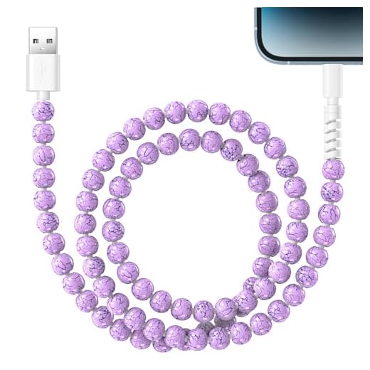 HianDier for iPhone Charging Cord [MFi Certified] 3.3 FT for iPhone Charging Cable 3A Stylish Turquoise Bead USB to iPhone Cable Compatible with iPhone 14 13 12 11 Pro Max XS XR 8 7 6s Plus-Purple