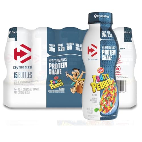 Dymatize Performance Protein Shake Fruity Pebbles 30g Protein 6.1g BCAA for Muscle Recovery No Added Sugar Low Fat 24 Vitamins & Minerals Gluten-Free Ready to Drink On-the-Go Snack 11.5 fl oz 15 pack