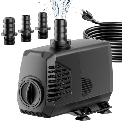 Image of POPOSOAP 680GPH Submersible Water Pump, Water Fountain (2400L /H, 55W) with 8.5FT High Lift Adjustable & 3 Nozzles & 16.4FT Cord, Ultra Quiet Aquarium Pump for Pond Fountain Waterfall Hydroponics-Q104