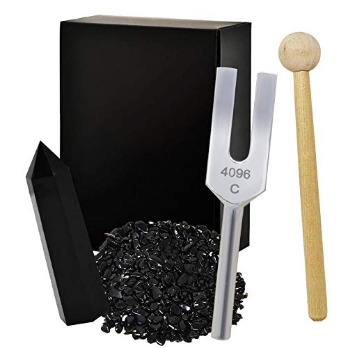 5点セット 4096Hz ブラック クリスタルチューナー 水晶音叉 チャクラ 瞑想 日本語説明書付 浄化用チューナーセット W4315