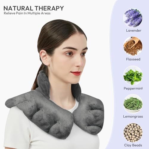 Image of Microwavable Heat Pad for Neck and Shoulders, Warm Compress Wrap, Grey | Weighted Moist Heat for Back, Relief Sore Muscle Stress Tension, Gift for Women