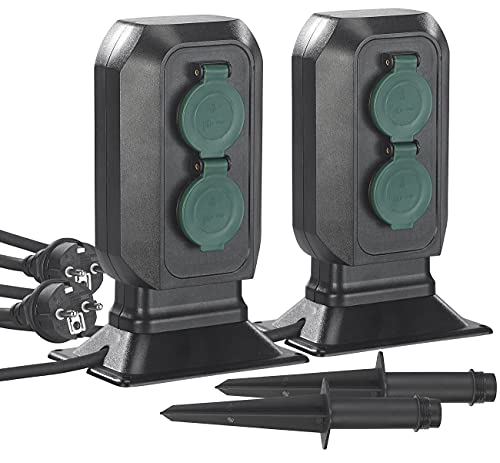 Royal Gardineer Strom-Steckdosen Garten: 2er-Set spritzwassergeschützte 4-Fach-Steckdosen-Säule für den Garten (Aussensteckdosen Säule, Säulensteckdosen für den)
