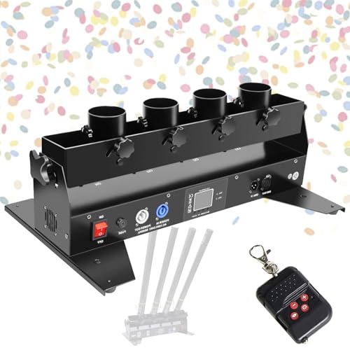Máquina lanzadora de confeti profesional, DMX512 y máquina de chorro de confeti con control remoto, máquina de confeti de 4 cabezales para bodas, fiestas, bares, ceremonias, rotación de 180°