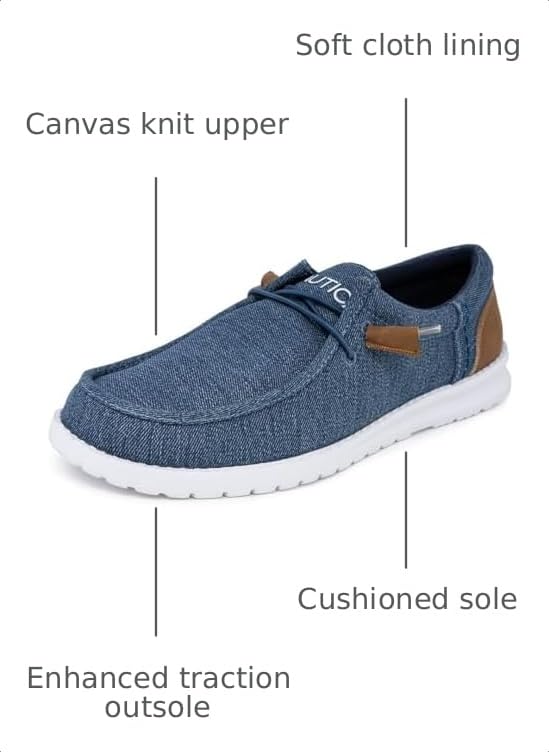 Image of Nautica Men's Comfort Loafers, Slip-On Boat Shoe, Lightweight Casual Stretch Sneaker-Rushford