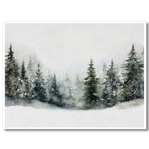 Enlaizhude Christmas Pine Trees Canvas Wall Art, Winter Forest Landscape Poster,Snowy Winter Landscape Prints, Watercolor Trees Painting, Christmas Pine Trees Wall Decor,Winter Scene Snowy Landscape Art |12x16 inches,Unframed