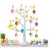 Easter Decorations 24 Inch Artificial Lighted Easter Egg Tree, Pre-lit White Birch Tree with 12 Hanging Egg Ornaments for Party Birthday Home Spring Decoration