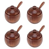 Tomedny 4 pezzi zuccheriera con coperchio e cucchiaio, contenitore per conservare i condimenti, sale in legno, zucchero, sale, ciotole per la domestica