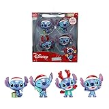 Jada Stitch Holiday Metalfigs 4-Pack – 2.5' Collectible Diecast Figures Toys – Festive Stitch Variants with Gift, Plush, Reindeer, and Santa Hat – Disney Collectors Set for Kids & Fans Ages 3+