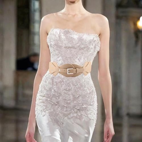 jojomis Women Wide Waist Belt Vintage Corset Band Stretch Waistband Ladies Elastic Cinch Belt 32.28 Inch PU Leather Fashion Accessory- Khaki4