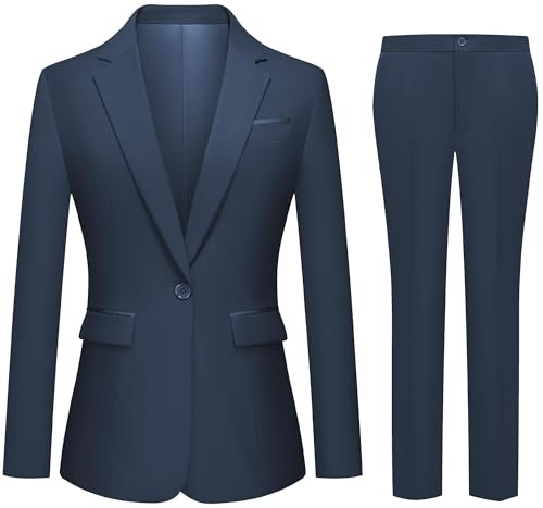 Navy Blue Women's Two-Piece Blazer and Pants Set