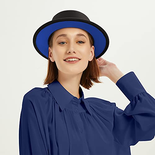 Classic Fedora Hat Two Tone Flat Top Hat With Band Wide Brim Pork Pie Hat Adjustable Patchwork Colors Panama Hat #TOP5