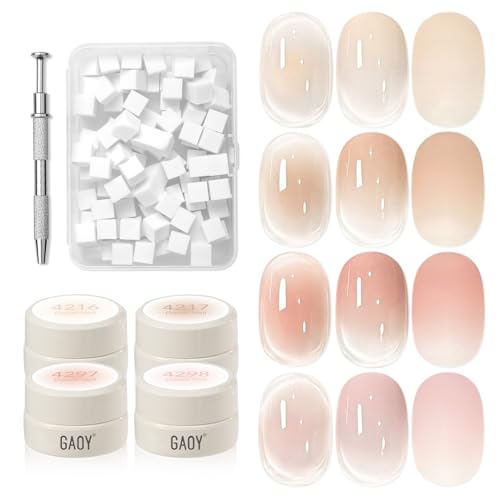GAOY Ombre Gel Nail Polish Kit, 4 Colors UV LED Painting Gel with Sponges, Long-lasting Soak Off Pigmented Colors, Beginner Friendly Gradient & Aura Nail Art Set for Home & Salon Use, Dawn Veil